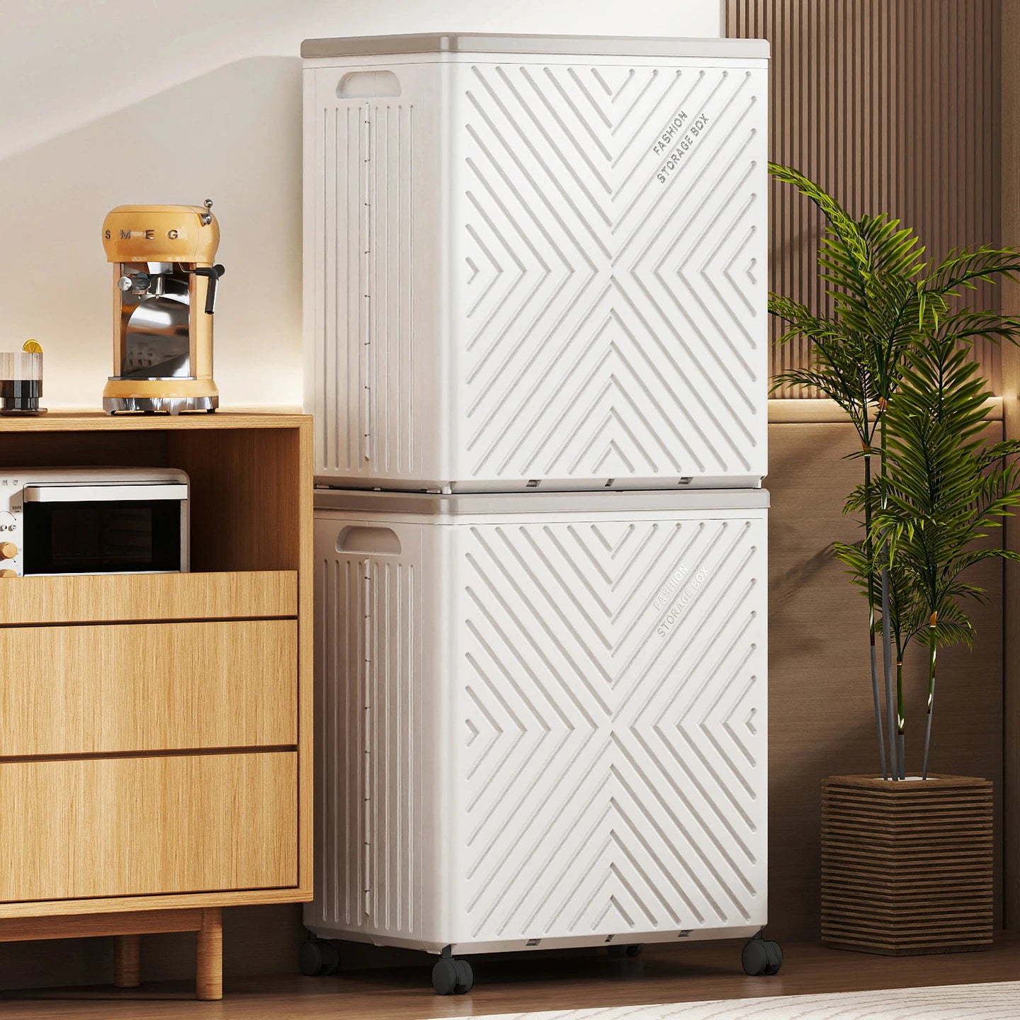 Hot  Styles Portable and Foldable Plastic Clothing Storage with Wheel Plastic Storage