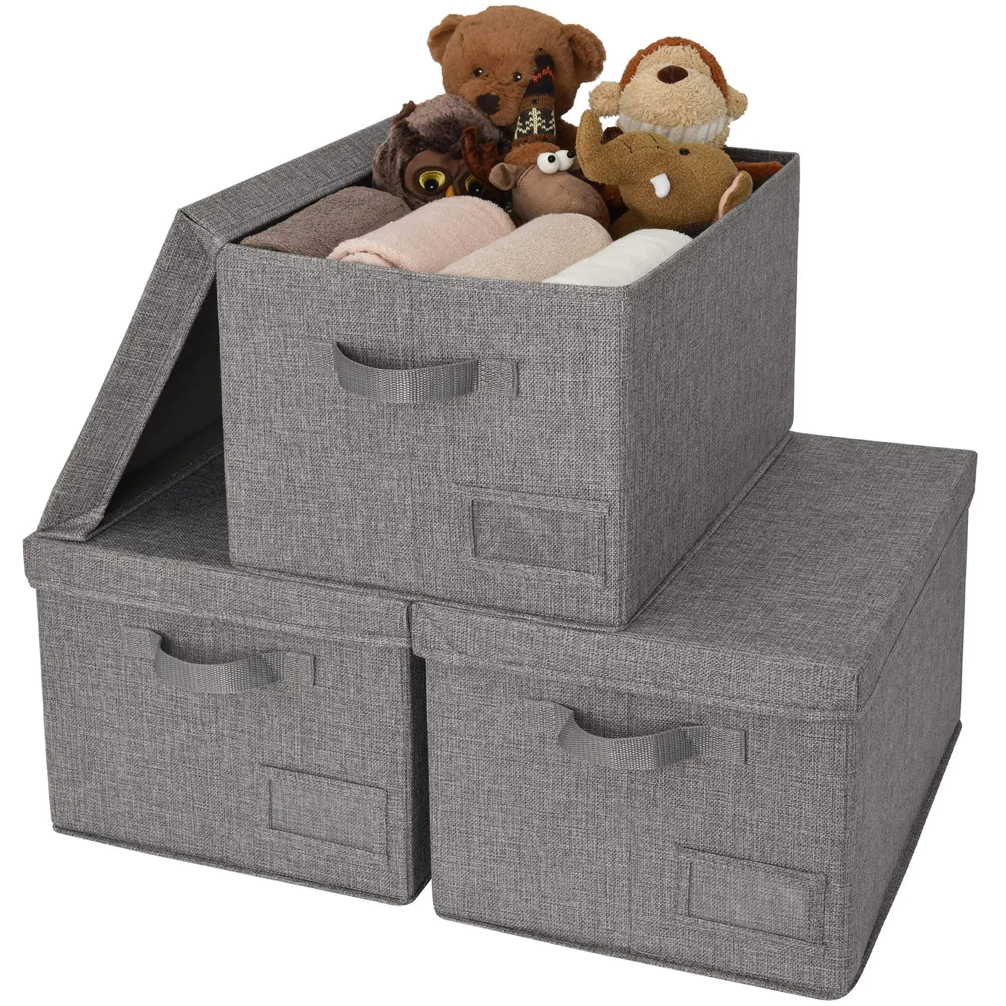 Fabric Storage Bin With Lid. Storage Boxes for Shelves.loset Storage Containers With Lids and Handles