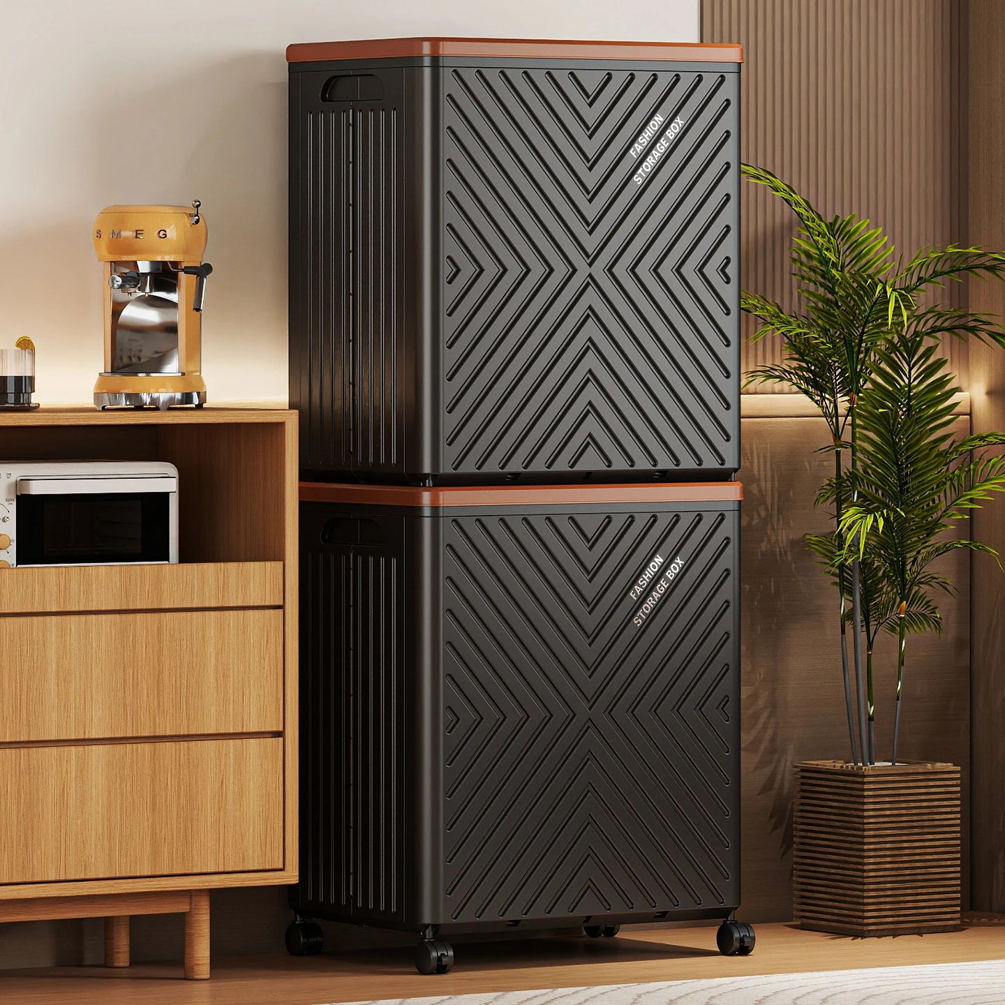 Hot  Styles Portable and Foldable Plastic Clothing Storage with Wheel Plastic Storage