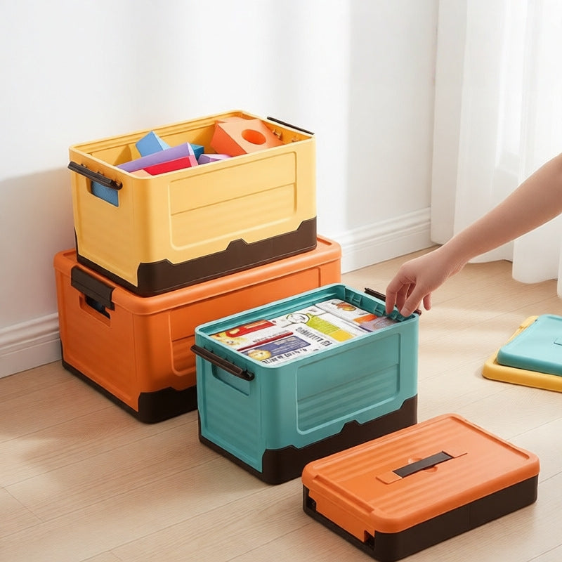 Multifunctional Foldable Plastic Storage Box with Lid Portable Organizer for Sundries and Daily Supplies