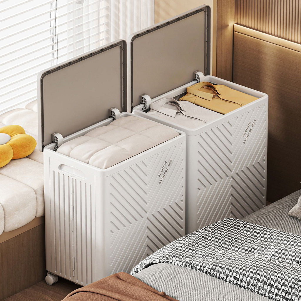 Trending Portable Foldable Plastic Storage Bin with Wheels for Clothing Organization