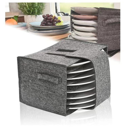 Felt Storage Basket with Handle Plate Versatile Fabric Organizer for Plates and Dish Containers