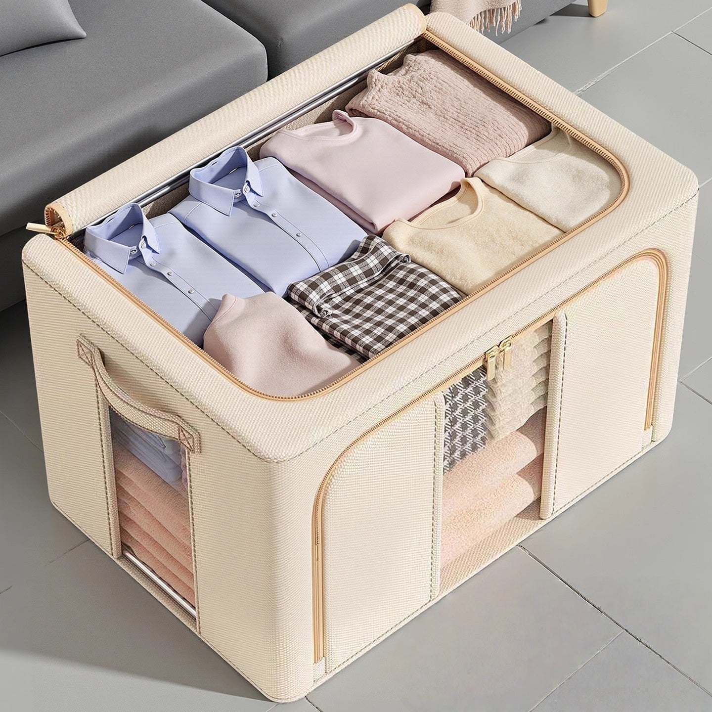 Large Capacity Closet Storage Bins Transparent Visible Foldable Portable Organizer Box