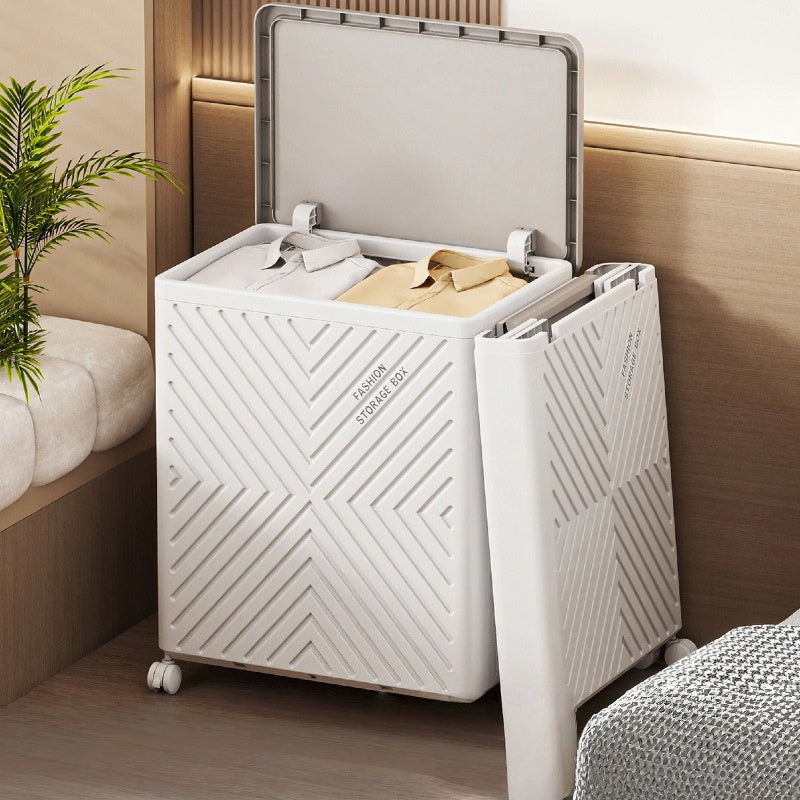 Trending Portable Foldable Plastic Storage Bin with Wheels for Clothing Organization