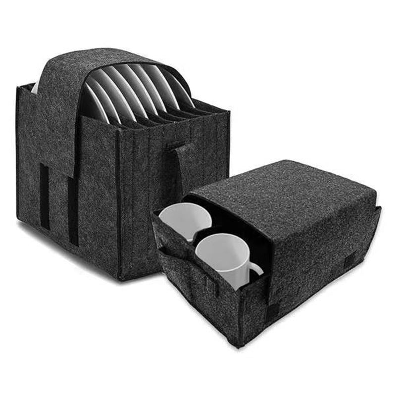 Felt Storage Basket with Handle Plate Versatile Fabric Organizer for Plates and Dish Containers