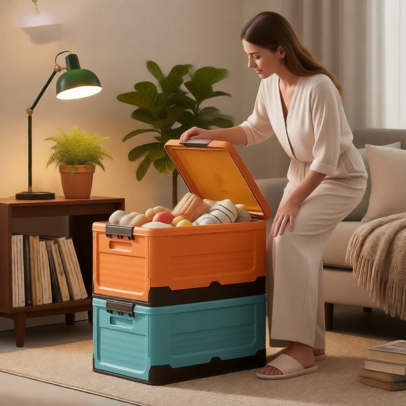 Multifunctional Foldable Plastic Storage Box with Lid Portable Organizer for Sundries and Daily Supplies