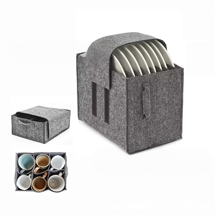 Felt Storage Basket with Handle Plate Versatile Fabric Organizer for Plates and Dish Containers