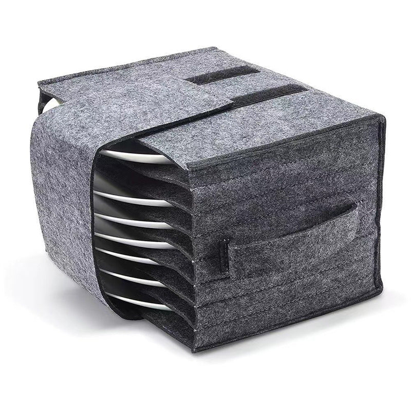 Felt Storage Basket with Handle Plate Versatile Fabric Organizer for Plates and Dish Containers